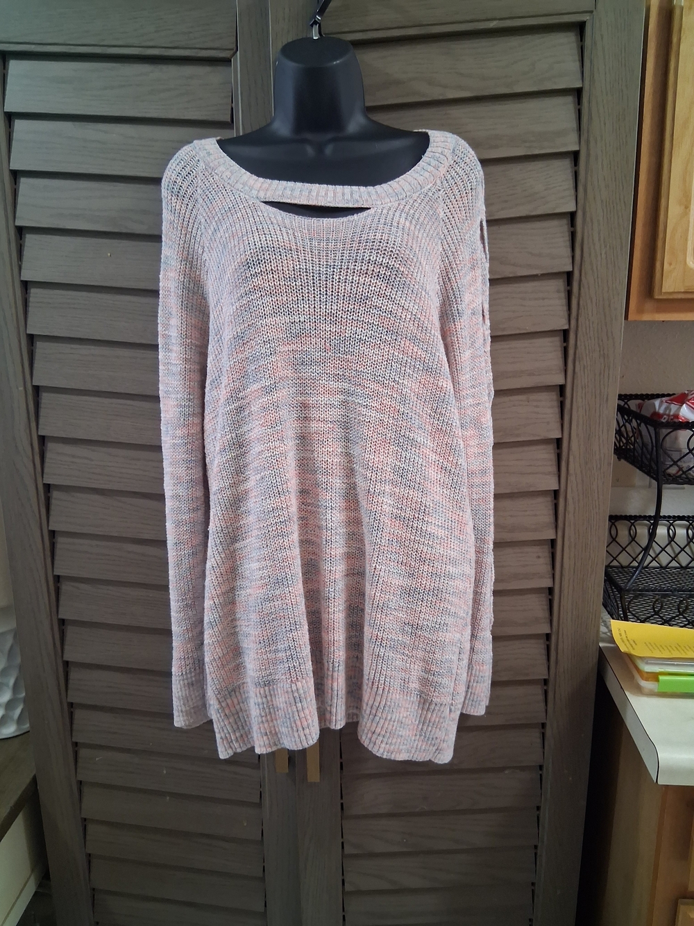 Maurices Open-Knit Scoop Neck Sweater - Light Pink Heather